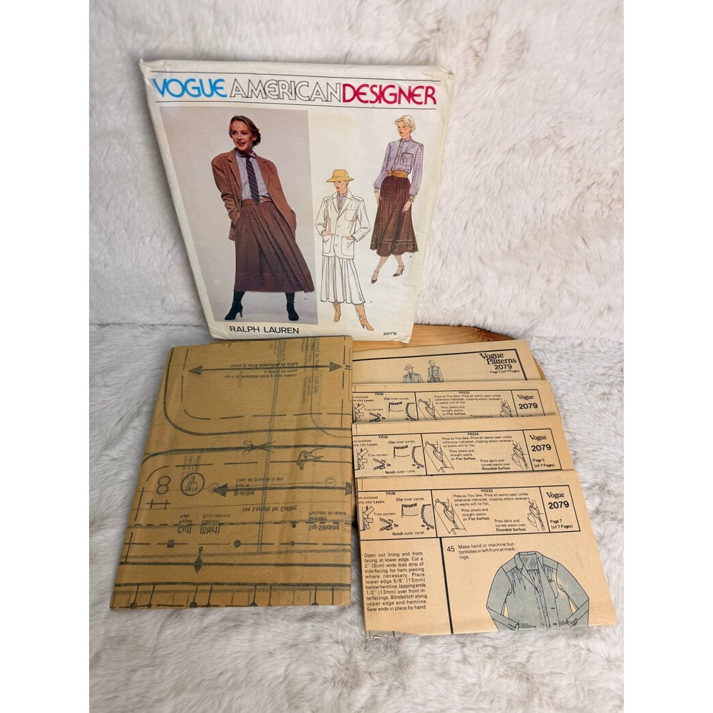 Vogue 2079 Ralph Lauren Amrcn Designer Sewing Pattern Jacket Skirt Shirt 8 UNCUT - Picture 3 of 3